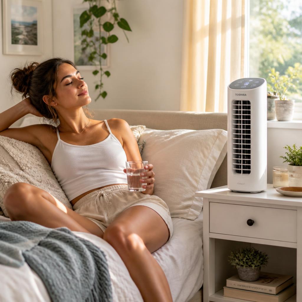 Relaxing comfortably in a cool bedroom with AirZuma